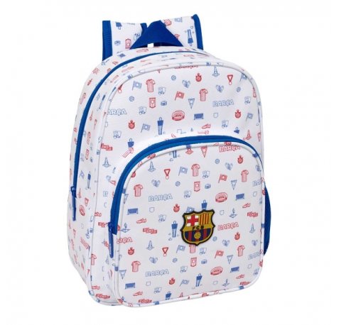 Safta F.C.Barcelona Preescolar Mochila Infantil - Portabotellas - Bolsillo Frontal - Adaptable a Carro - Hombreras Acolchadas - 26x34x11cm - Color Blanco