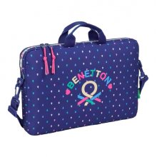 Safta Benetton Drop Maletin para Portatil hasta 15.6" - Cremallera - Interior Acolchado - Asas de Mano - Doble Cremallera - 4L - 400x40x270mm - Color Azul Oscuro