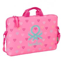 Safta Benetton Heart Maletin para Portatil hasta 15.6" - Interior Acolchado - Bandolera Ajustable - Asas de Mano - Doble Tirador - 4L - 400x40x270mm - Color Rosa