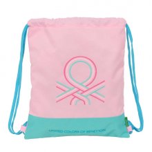 Safta Benetton Dolce Saco Plano - Bolsillo Interior con Cremallera - Cierre con Cordones - 5L - 350x10x400mm - Color Rosa Pastel