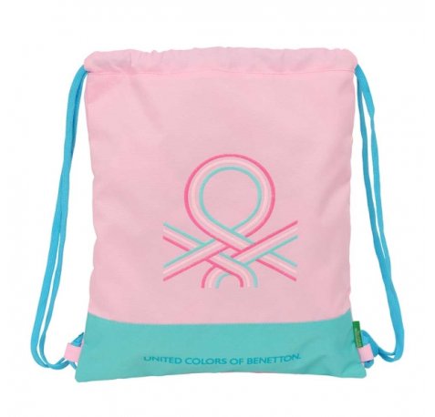 Safta Benetton Dolce Saco Plano - Bolsillo Interior con Cremallera - Cierre con Cordones - 5L - 350x10x400mm - Color Rosa Pastel