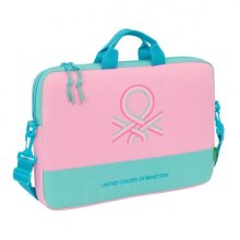 Safta Benetton Dolce Maletin para Portatil hasta 15.6" - Interior Acolchado - Bandolera Ajustable - Asas en la Parte Superior - Doble Tirador - 4L - 400x40x270mm - Color Rosa Pastel
