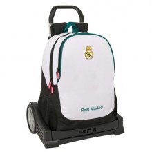 Safta Real Madrid Equipacion 26/27 Mochila con Carro Evolution - Extraible - 23L - Portabotellas - Doble Tirador - Asa de Mano - Espalda Acolchada Antisudor - 32x44x16cm - Color Blanco y Negro