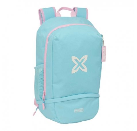 Safta Munich Sky Mochila Zapatillero - Cremallera con Doble Tirador - Bolsillo Interior - Portabotellas - Asa de Mano - 28x51x19cm - Color Azul Pastel