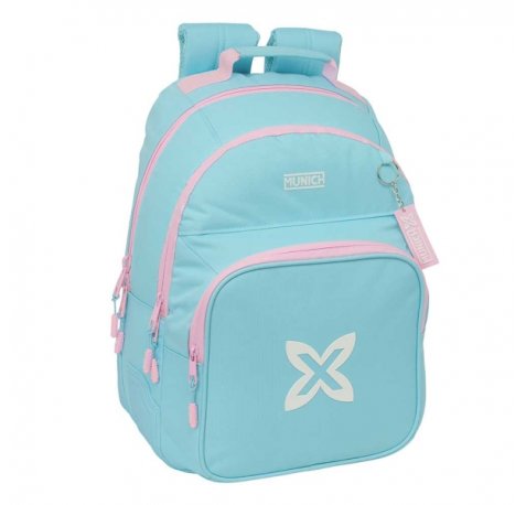 Safta Munich Sky Mochila - Adaptable a Carro - Bolsillo Frontal - Portabotellas - Cremallera con Doble Tirador - Asa de Mano - Hombreras y Espalda Acolchada - 32x42x15cm - Color Azul Pastel