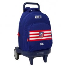 Safta Atletico de Madrid Mochila con Carro - Extraible - 33L - Portabotellas - Tarjeta de Identificacion Personal - Ruedas Antivibracion - Asa de Mano - Bolsillo Frontal - 33x45x22cm - Color Azul Marino