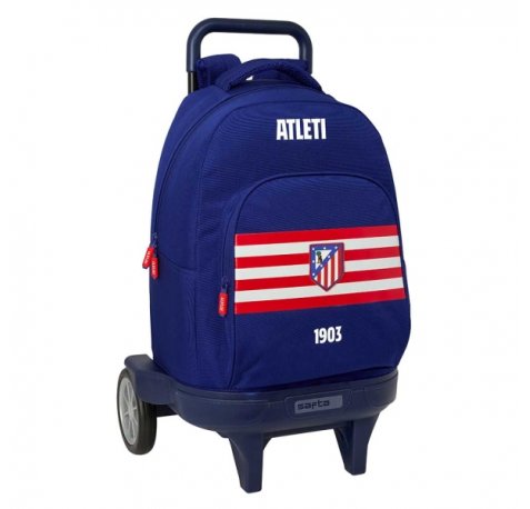 Safta Atletico de Madrid Mochila con Carro - Extraible - 33L - Portabotellas - Tarjeta de Identificacion Personal - Ruedas Antivibracion - Asa de Mano - Bolsillo Frontal - 33x45x22cm - Color Azul Marino