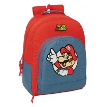 Safta Super Mario Mochila - Adaptable a Carro - Bolsillo Frontal - Espalda Acolchada - Cremallera con Doble Tirador - Asa de Mano - Hombreras Ergonomicas - 32x42x15cm - Color Rojo y Azul