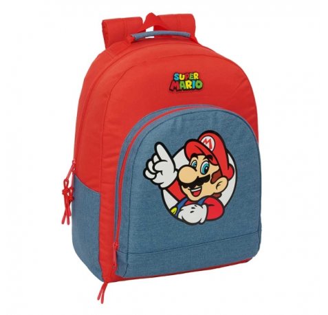 Safta Super Mario Mochila - Adaptable a Carro - Bolsillo Frontal - Espalda Acolchada - Cremallera con Doble Tirador - Asa de Mano - Hombreras Ergonomicas - 32x42x15cm - Color Rojo y Azul