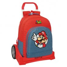 Safta Super Mario Mochila con Carro - Extraible - Bolsillo Frontal - Cremallera con Doble Tirador - Asa de Mano - 32x42x15cm - Color Rojo y Azul