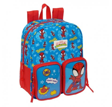 Safta Spidey Mochila Guarderia - Adaptable a Carro - Bolsillo Frontal - Tarjeta de Identificacion - Asa de Mano - 6L - 220x100x270mm - Color Rojo y Azul