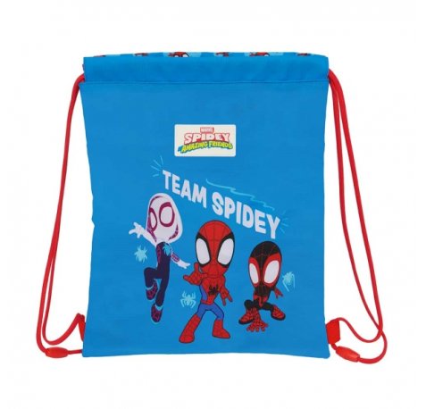 Safta Spidey Saco Plano - Bolsillo con Cremallera - Cierre con Cordones - 3L - 260x10x340mm - Color Rojo y Azul