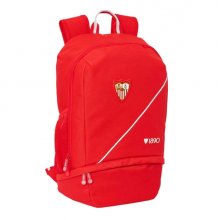 Safta Sevilla FC Mochila Zapatillero - Cremallera con Doble Tirador - Bolsillo Interior - Portabotellas - Asa de Mano - 28x51x19cm - Color Rojo