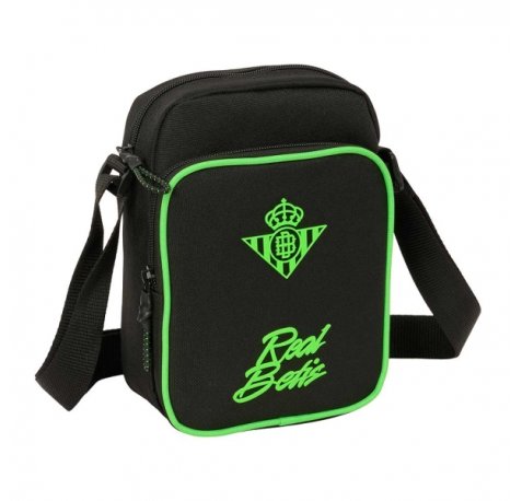 Safta Real Betis Balompie Bolsito con Bandolera Ajustable - Cierre con Cremallera - Compartimento Trasero con Velcro - Bolsillo Frontal - 16x22x6cm - Color Negro y Verde