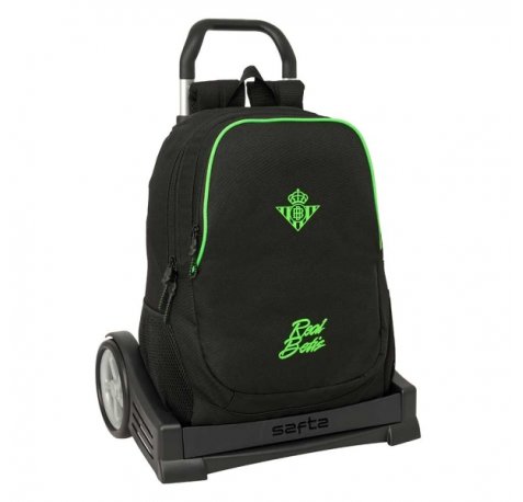 Safta Real Betis Balompie Mochila con Carro - Extraible - 23L - Portabotellas - Cremallera con Doble Tirador - Asa de Mano - Espalda Acolchada Antisudor - 32x44x16cm - Color Negro y Verde