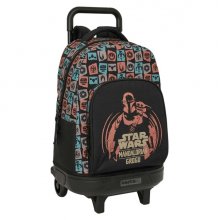Safta Mandalorian and Grogu Mochila con Carro - Extraible - 33L - Portabotellas - Tarjeta de Identificacion Personal - Cremallera con Doble Tirador - Asa - Bolsillo Frontal - 33x45x22cm - Color Negro