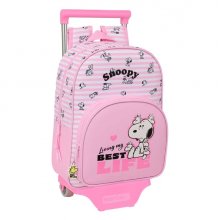 Safta Snoopy Mochila con Carro - Extraible - Portabotellas - Bolsillo Frontal - Asa de Mano - 26x34x11cm - Color Rosa