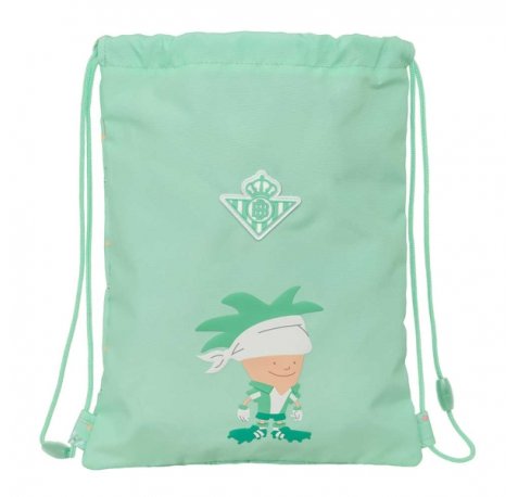 Safta Real Betis Balompie Preescolar Saco Plano - Cierre con Cordones - Bolsillo Interior con Cremallera - 26x34x1cm - Color Verde
