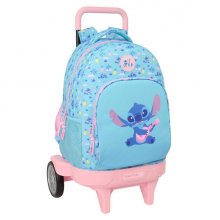Safta Stitch Waves Mochila con Carro - Extraible - 33L - Portabotellas - Tarjeta de Identificacion Personal - Ruedas Antivibracion - Doble Tirador - Asa - Bolsillo Frontal - 33x45x22cm - Color Azul Claro