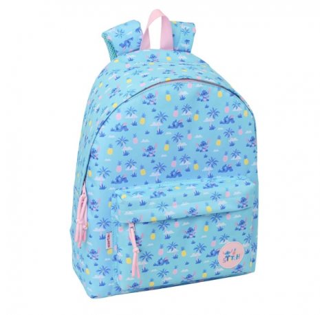 Safta Stitch Waves Mochila - Bolsillo Frontal - Espalda Acolchada - Hombreras Ergonomicas - Cremallera con Doble Tirador - Asa de Mano - 33x42x15cm - Color Azul Claro