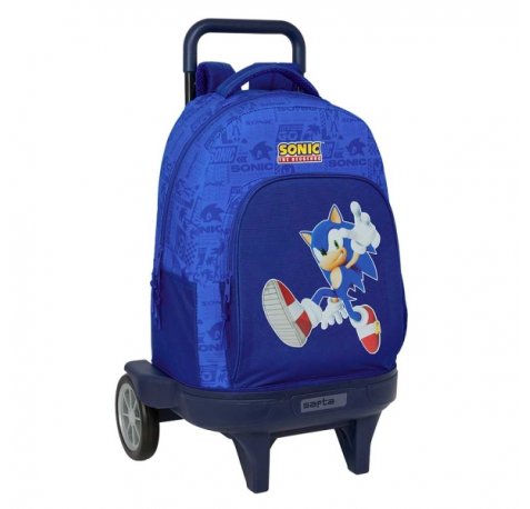 Safta Sonic Mochila con Carro - Portabotellas - Tirador Doble - Incluye Tarjeta ID - Carro de PP - Ruedas Antivibracion - 330x220x450mm - Color Azul Oscuro