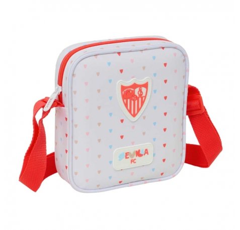 Safta Sevilla FC Preescolar Bolsito con Bandolera Ajustable - Compacto - Cierre con Cremallera - 16x18x4cm - Color Blanco y Rojo