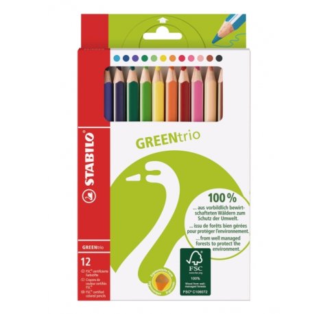 Stabilo GREENtrio  Pack con 12 Lapices de Colores - Mina de 2.5mm - Ideal para el Colegio - Colores Surtidos