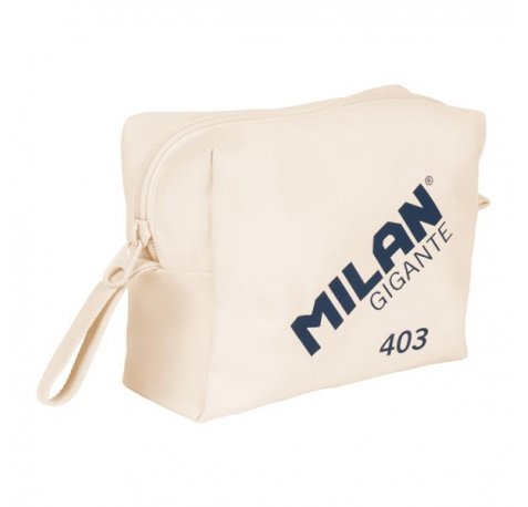 Milan Serie 1918 Gigante 403 Neceser de Gran Capacidad - Tamaño 27x20x11cm - 2 Compartimentos Interiores - Cierre de Cremallera - 100% Algodon - Color Beige
