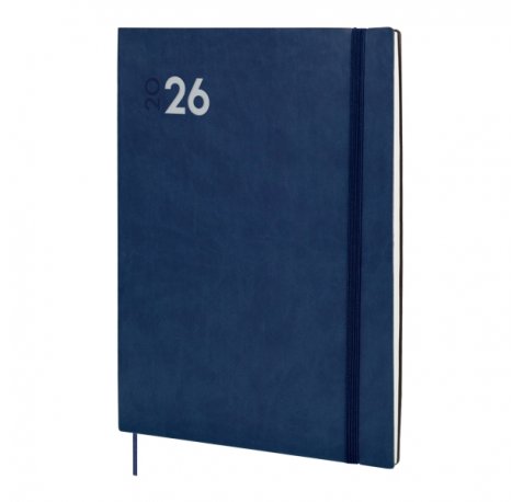 Finocam Dynamic Mara Agenda Profesional en Catalan - Anual 2026 - Tapa Blanda - Cierre con Goma Elastica - Formato Y12 - 214x11x275mm - Semana Vista en Vertical - Color Azul