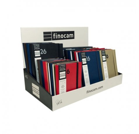 Finocam Dynamic Mara Expositor con 37 Agendas Surtidas - Anual 2026 - Tapa Blanda - Cierre con Goma Elastica - Color Surtidos
