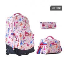 Milan Flowicorn Pack de Mochila con Ruedas 25L + Bolsa Isotermica Porta Alimentos de 5L + Estuche de 2 Cremalleras