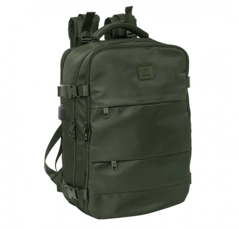 Safta Mochila de Cabina - Bolsillo para Portatil hasta 15.6" - Portabotellas - USB - Zapatillero - Cinta para Maleta - Interior Acolchado - 23.1L - 290x190x440mm - Color Verde Oscuro