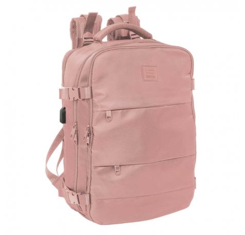 Safta Mochila de Cabina - Bolsillo para Portatil hasta 15.6" - Conector USB - Hombreras Ergonomicas - Zapatillero - Interior Acolchado - 23.1L - 290x190x440mm - Color Rosa