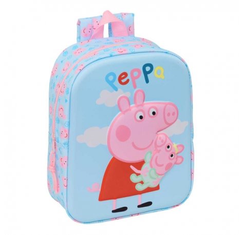 Safta Peppa Pig Mochila Guarderia 3D - 6L - Cremallera - Asa de Mano - 22x27x10cm - Color Azul Pastel