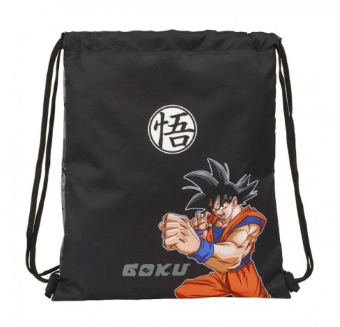Safta Dragon Ball Saco Plano - Bolsillo con Cremallera - Cierre con Cordones - 5L - Material Practico - Uso Diario - Compacto y Ligero - 350x10x400mm - Color Negro