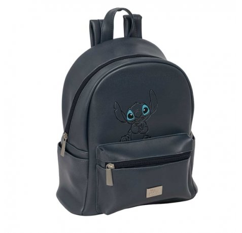 Safta Stitch Gray Mini Mochila - Bolsillo Frontal - Tirador Doble - Interior Forrado - Hombreras Ajustables - Asa Superior - 9L - 240x120x280mm - Color Negro