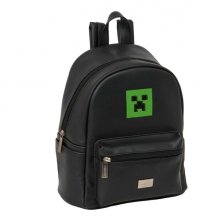 Safta Minecraft Mini Mochila - Bolsillo Frontal y Lateral - Cremallera - Hombreras Ajustables - Asa Superior - Compacta y Ligera - Ideal para Uso Diario - 24x28x12cm - Color Negro y Verde