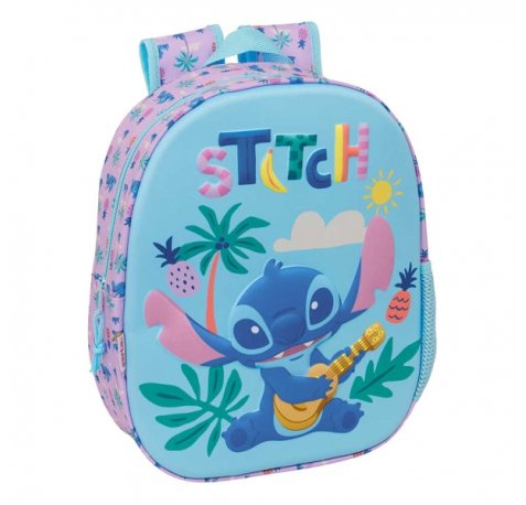Safta Stitch Mochila 3D - Portabotellas - Hombreras Acolchadas - Asa de Mano Superior - 27x33x10cm - Color Azul Pastel