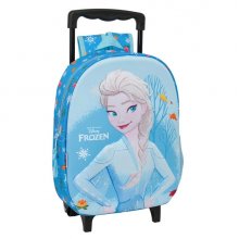 Safta Frozen 3D Mochila con Carro - Portabotellas - Hombreras Acolchadas - Asa de Mano - 27x33x10cm - Color Azul Claro