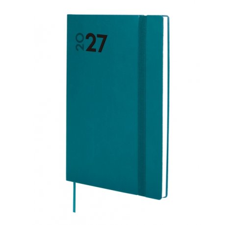 Finocam Dynamic Mara Agenda Profesional en Catalan - Anual 2027 - Semana Vista Horizontal - 140x204mm - Goma Elastica - Tapa Blanda de PU - Esquinas Microperforadas - Papel de 80g/m2 - Color Turquesa
