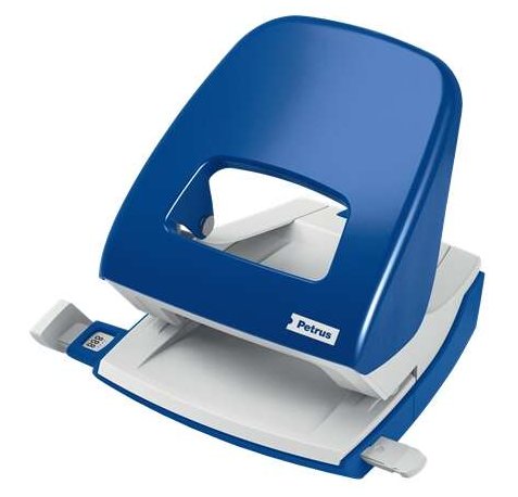 Petrus 62 Taladro Metalico - Hasta 30 Hojas - Marcas de Formato - Facil Vaciado - Punzones 5.5mm - Color Azul