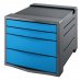 Esselte Europost Vivida Buc de 4 Cajones - 2 Medidas de Cajon - Deslizamiento Suave - Base con Goma Antideslizante - Color Gris/Azul