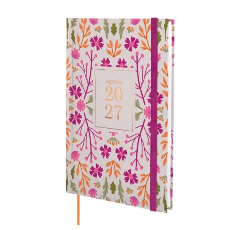 Finocam Dynamic Berlin Hojas Agenda Profesional - Anual 2027 - Semana Vista Vertical - 140x204mm - Goma Elastica - Tapa Dura Acolchada - Esquinas Microperforadas - Papel de 80g/m2 - Multicolor