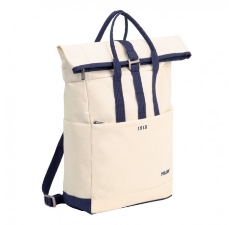 Milan Coleccion 430 Mochila Urbana 10L - Cierre Superior Enrollable - 2 Bolsillos Laterales - Bolsillo Trasero Acolchado - Asas Regulables - Color Beige