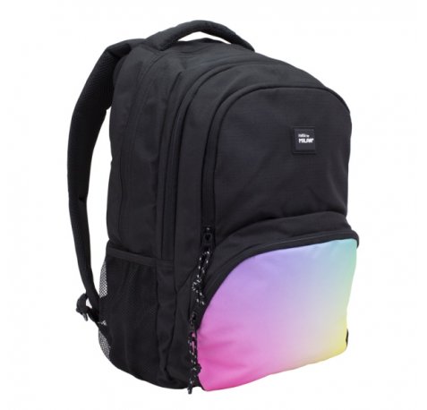 Milan Sunset Mochila Escolar 25L - Bolsillos Laterales de Malla - Compartimento Interior para Portatil - 4 Cremalleras - 46.5x30x17cm - Color Negro