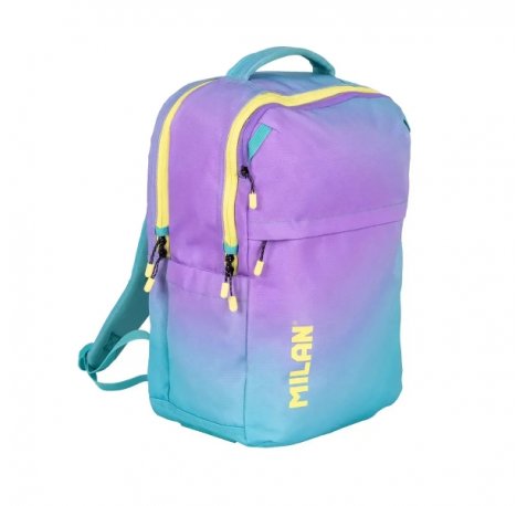 Milan Sunset Mochila Escolar 25L 5 Cremalleras - Bolsillos Laterales - Compartimento Acolchado para Portatil 16" - Tirantes Acolchados y Regulables - Color Turquesa/Violeta