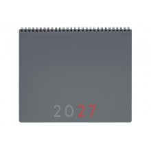 Finocam Planificador de Sobremesa Internacional - Anual 2027 - Mes Vista - 250x200mm - Espiral Doble - Tapa de Polipropileno - Esquinas Microperforadas - Papel de 190g/m2 - Color Gris