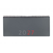 Finocam Planificador de Sobremesa Internacional - Anual 2027 - Semana Vista Vertical - 290x116mm - Espiral Doble - Tapa de Polipropileno - Esquinas Microperforadas - Papel de 80g/m2 - Color Gris