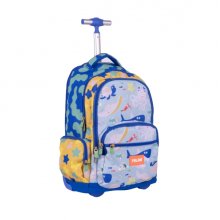 Milan Blue Odyssey Mochila Escolar 25L con Carro Integrado y Mango Metalico Retractil - 3 Bolsillos Delanteros - 2 Bolsillos Laterales - 6 Cremalleras - 46.5x30x17cm - Color Azul