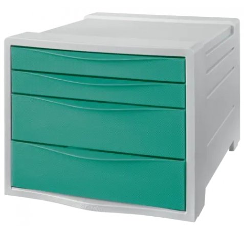 Esselte Colour'Breeze Buc de 4 Cajones - 2 Medidas de Cajon - Deslizamiento Suave - Base con Goma Antideslizante - Color Gris/Verde